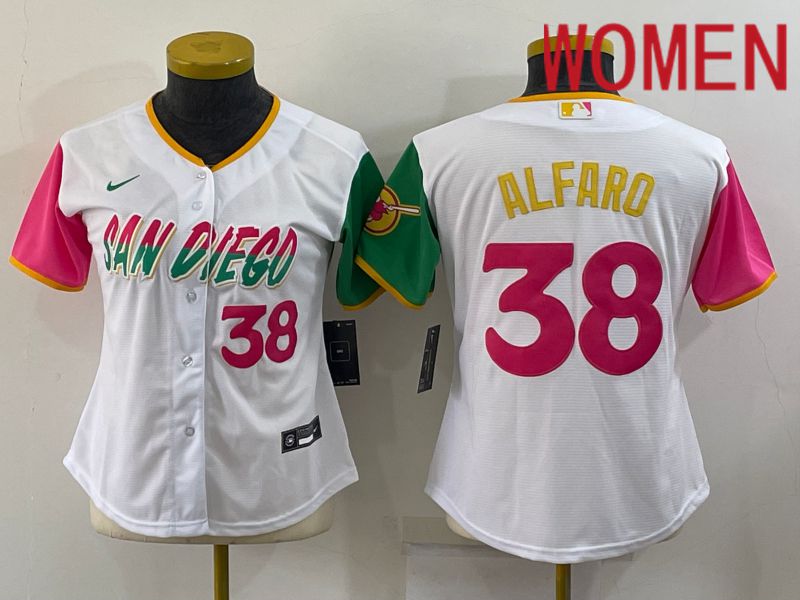 Women San Diego Padres #38 Alfaro White City Edition Nike 2022 MLB Jersey->women mlb jersey->Women Jersey